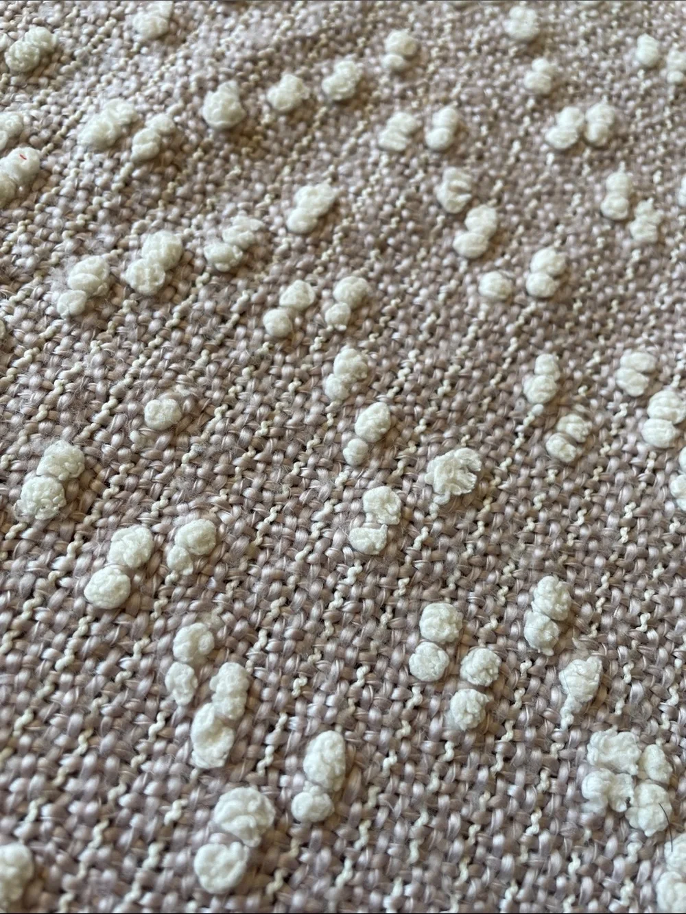 Christian Siriano Light Blush & White Chenille Throw with Fringe 58”x49” Hygge